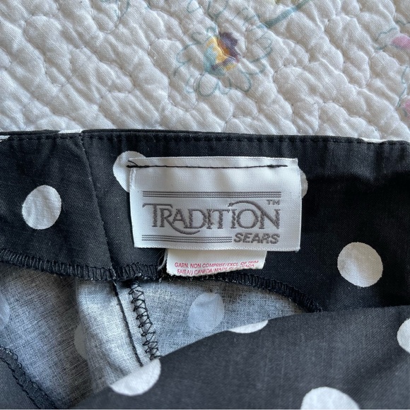 Vintage Sears Black & White Polka Dot Bow Midi Dress (S) - Picture 9 of 9